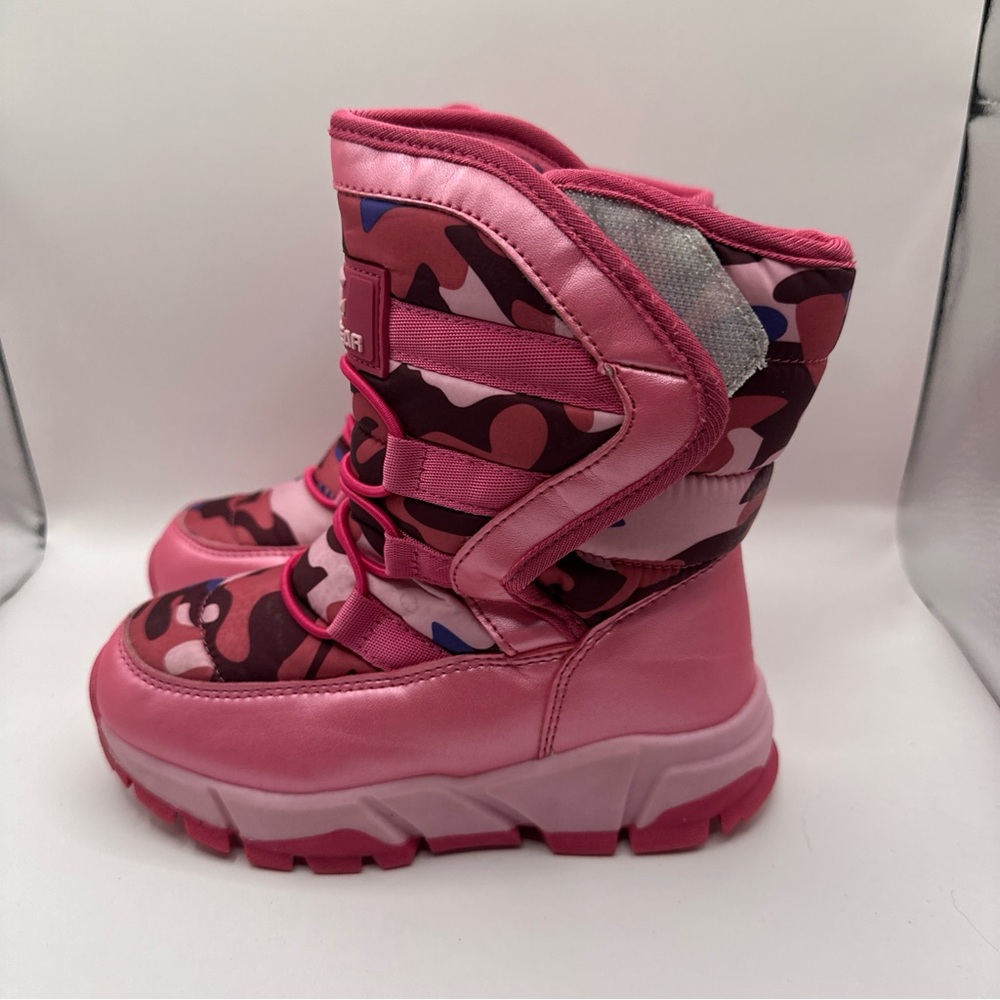 HOBIBEAR Kids Winter Snow Boots Pink Camo Waterproof Faux Fur Lined Size 12